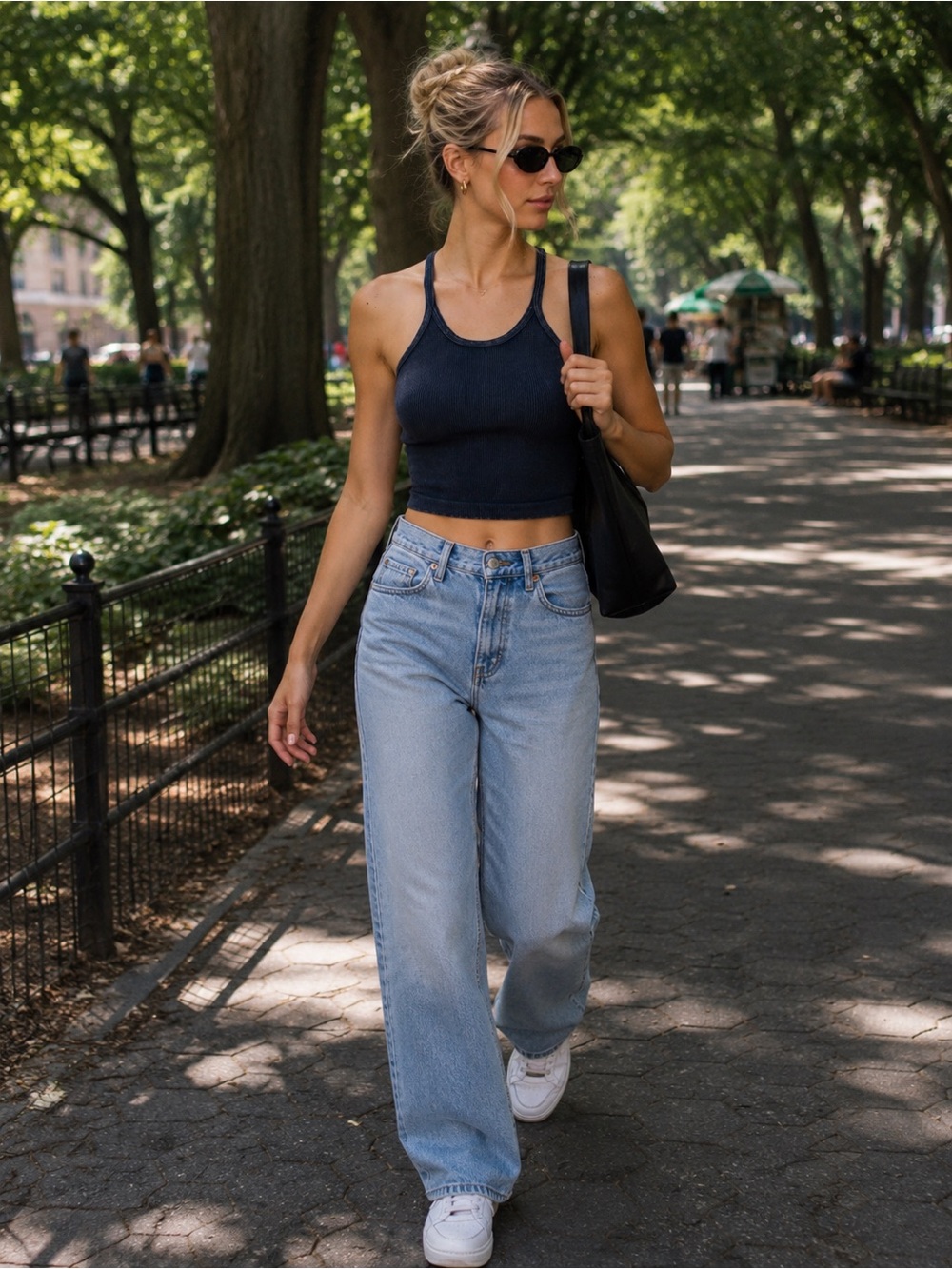 NWOT! FP MOVEMENT by FREE PEOPLE HAPPINESS RUNS CROP TANK TOP DEEP NAVY BLUE M/L